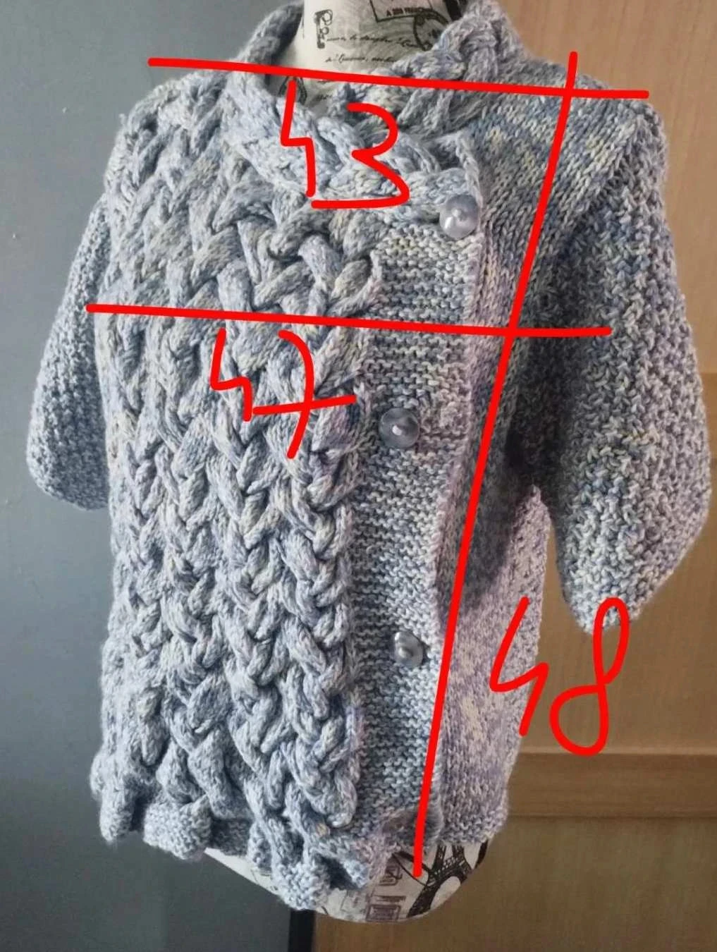 Cardigan azul claro/creme, lã, Fait Main T38//40 – photo 9